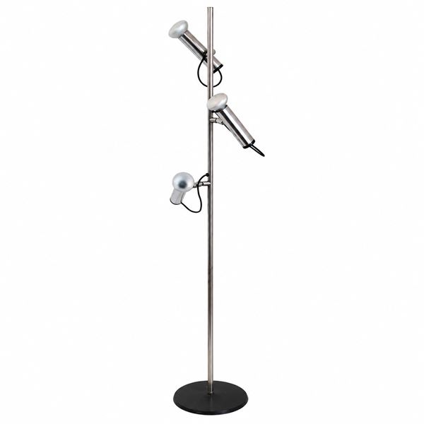 Luci Milano - Piantana space age P393 con tre punti luce orientabili montati su uno stelo in metallo cromato