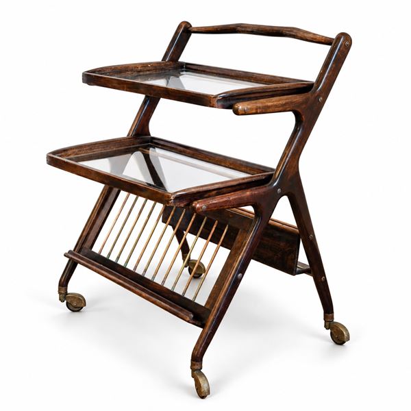 Cesare  Lacca - Carrello bar in noce e ottone