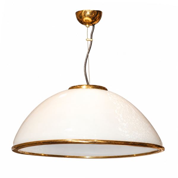 Vetri Murano - Lampadario in vetro di Murano bianco lattimo con effetto ramage con dettagli in ottone dorato