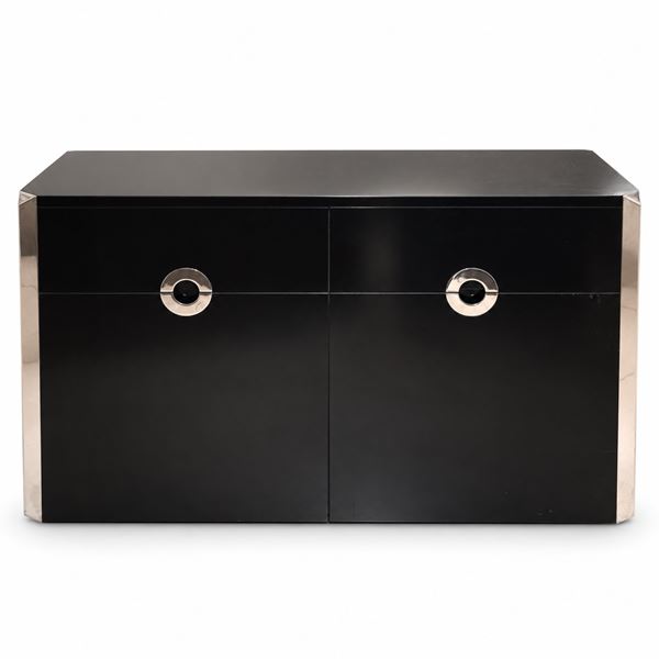 Willy Rizzo  per Mario Sabot - Credenza modello Alveo in lacca nera e dettagli cromati