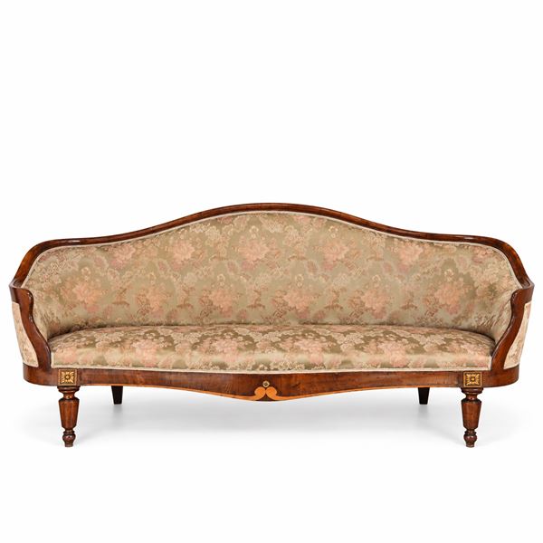 Louis Philippe two-seater sofa upholstered in damask fabric