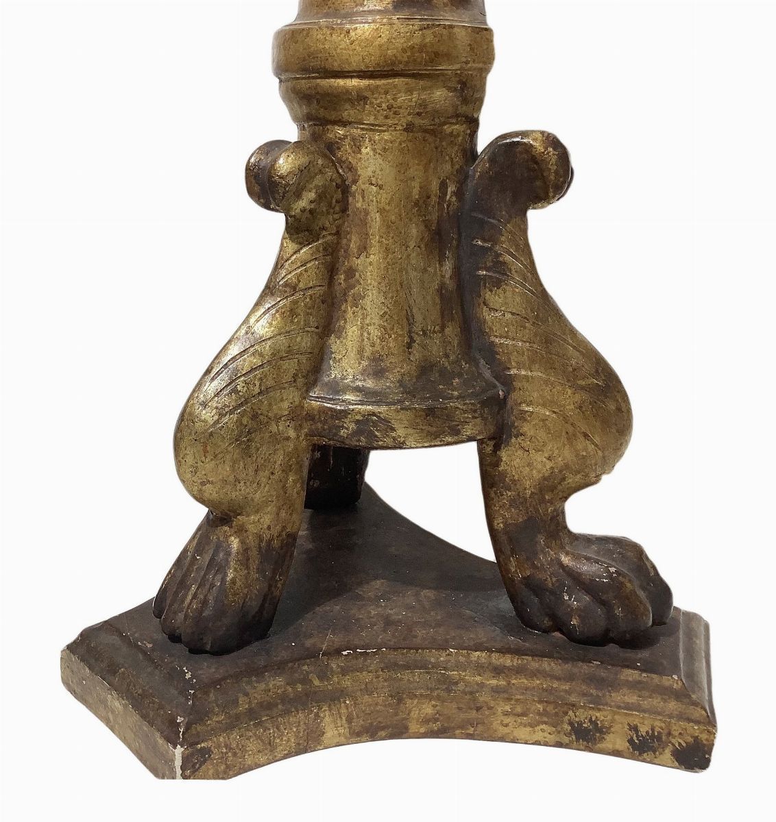 Candeliere da terra in legno dorato con paralume