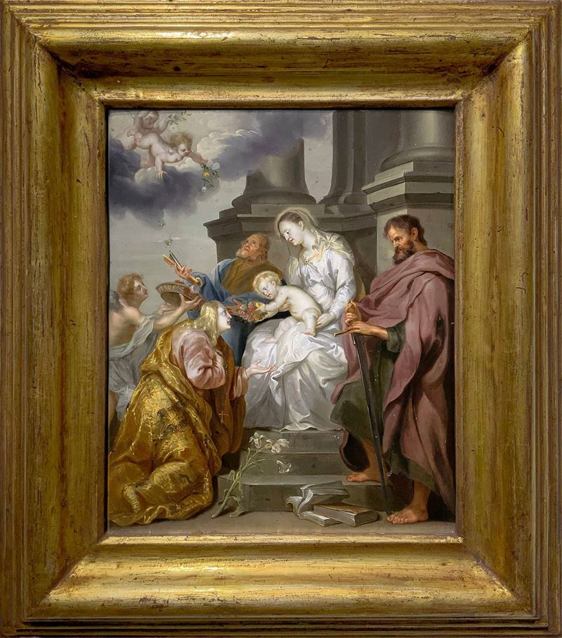 Pittore fiammingo del XVII secolo, Santa Rosalia con Madonna, Gesù bambino e Santi Pietro e Paolo...