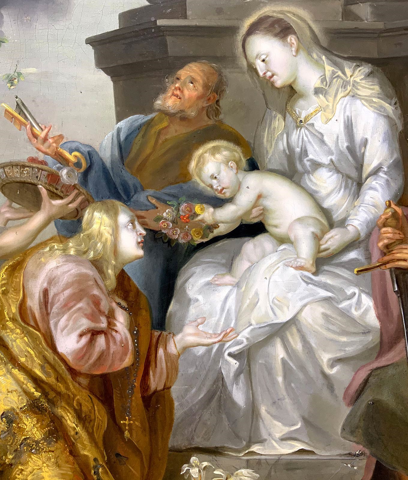 Pittore fiammingo del XVII secolo, Santa Rosalia con Madonna, Gesù bambino e Santi Pietro e Paolo...