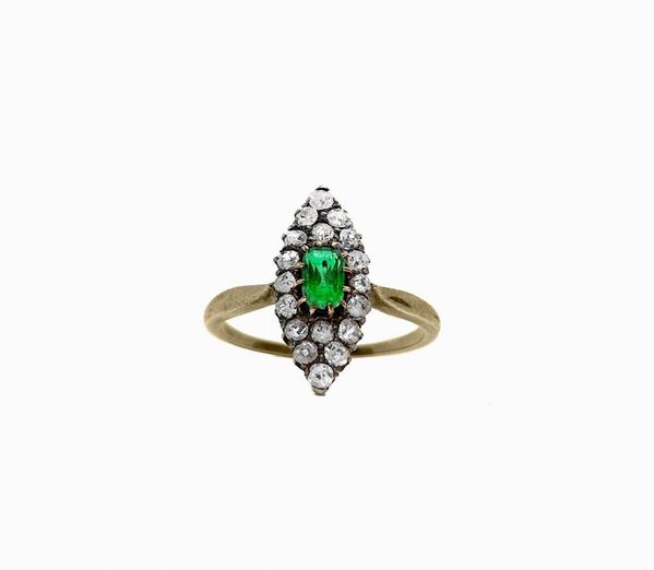 Ring Quill silver with emerald in the center and brilliant. Gr 2.0
