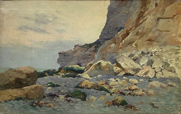 Oil painting on canvas depicting rocky landscape. Signed at the bottom right Charles Carlos Lefebvre (Le Quesnay 1853- Orleans 1938).
Cm ...