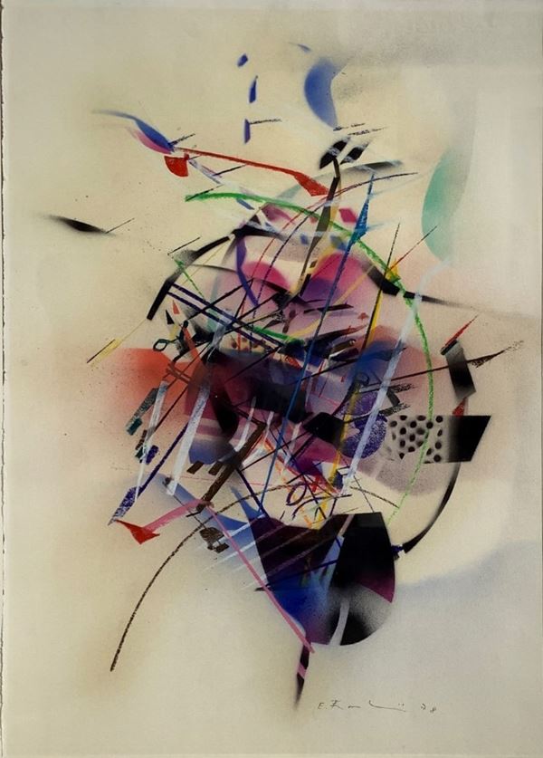 Mixed technique on cardboard depicting abstract composition. Signed at the bottom right Edoardo Franceschini (Catania 1928 - Varese 2006) and dated ...
