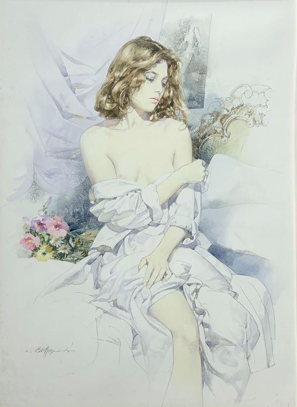 Alessandro Biffignandi, tecnica mista su cartoncino raffigurante Semi Nudo di donna. Firmato in basso a sinistra
Cm 70x50, in cornice cm 86 x 66