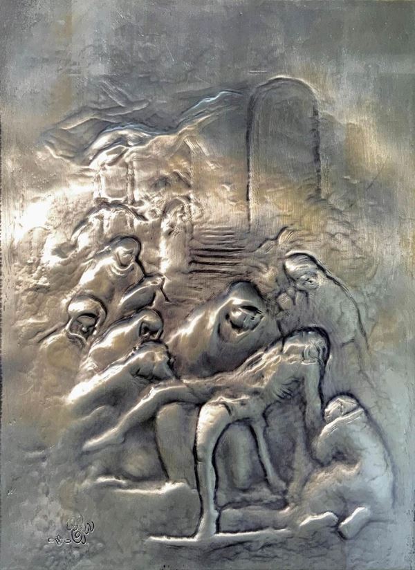 silver plate depicting the Pietà, the twentieth century. Sculptor / Argentiere Enzo Sernesi. Cm 36x26

