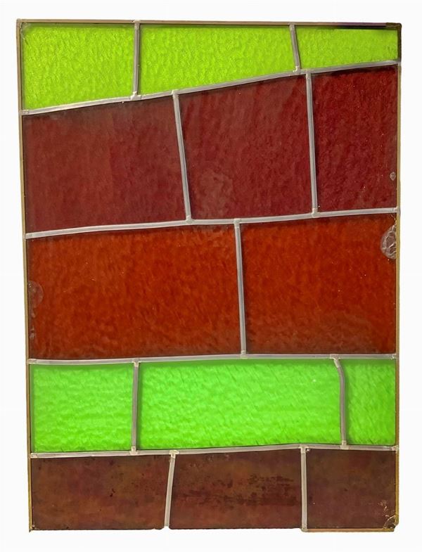 Stained glass window decorated with leaded glass cathedral. H 91x67 cm. Domenico Girbino (Catania Bronte 1935- 2013)