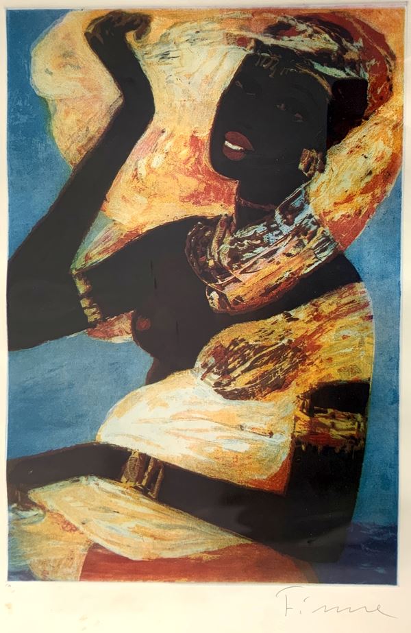 Salvatore Fiume - Salvatore Fiume, Lithographauteur proof depicting Somali woman. 58x39 cm, in frame 93x77 cm.