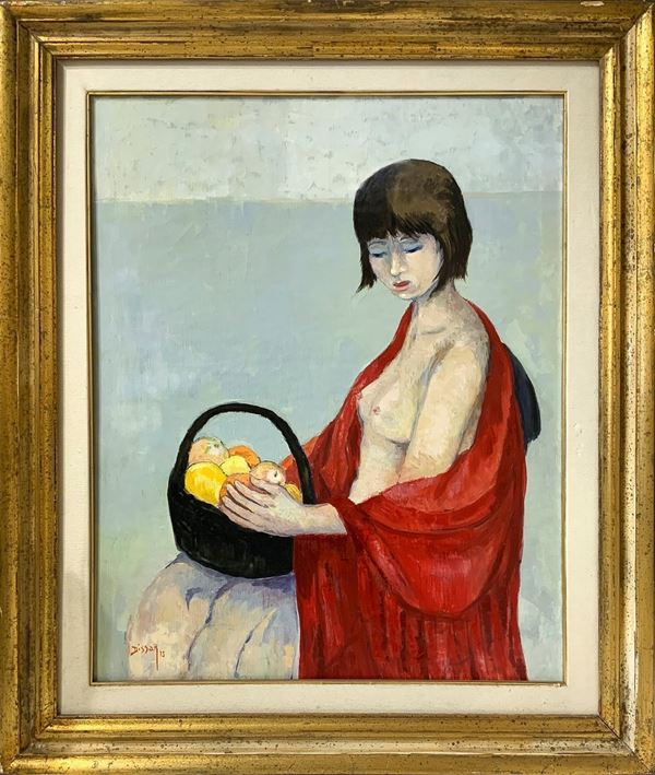 Max Dissar(1908-1993), dipinto ad olio su tela raffigurante nudo di donna “Patricia”,  firmato in basso a sinistra  Max Dissar. Cm 60x73, in cornice cm 95x82