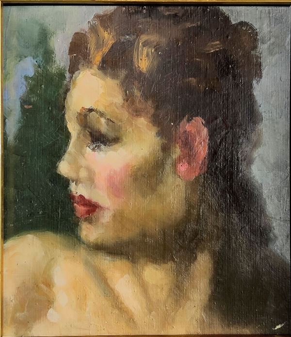 G. Vinci - G.Vinci, olio su cartoncino raffigurante donna, XX secolo. Cm 26X25. Firma sul retro.