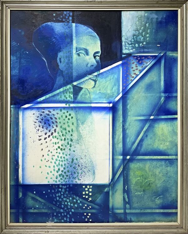 Dipinto ad olio su tela raffigurante figura femminile di profilo Angelo Nona. Firmato in basso a sinistra. Angelo Nona (Favara 1937-1975 Catania)
Cm ... 