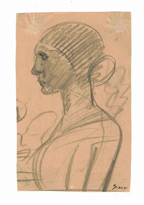 Mario Sironi - Sironi Mario (Sassari 1985- 1961 Milano) matita su carta in cornice raffigurante Mezzobusto di donna. Firmato in basso a destra
Cm 25x16