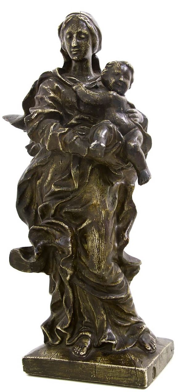 Patinated plaster sculpture depicting Madonna with child, Italy, early 20th century. H 46 cm. Signed Giannoni