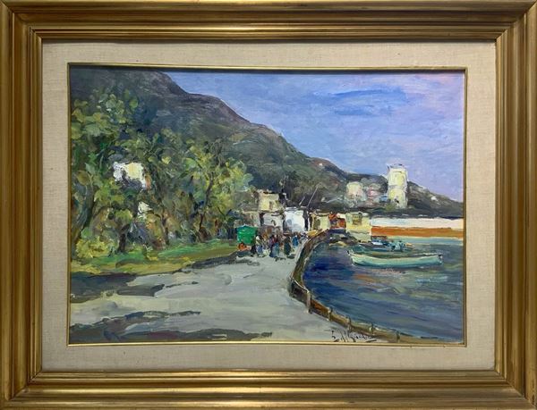 Elvira Del Giudice - Painting depicting an avenue by the sea
