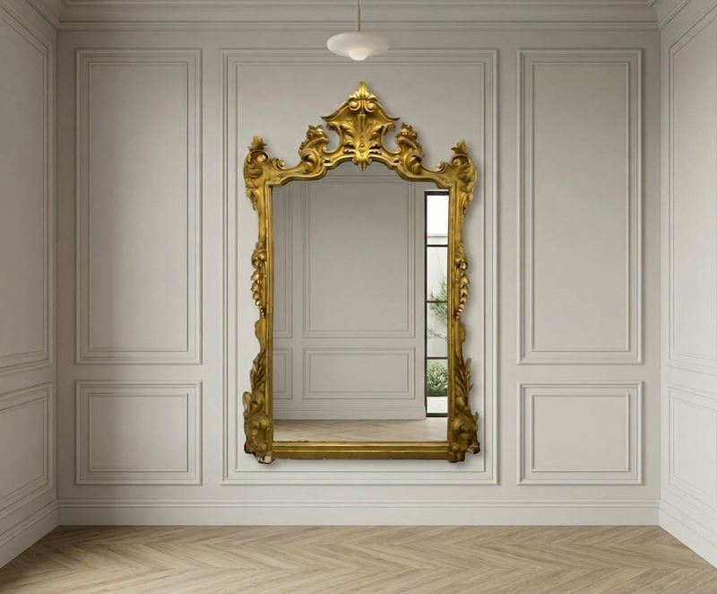 Importante Specchiera in Legno Dorato