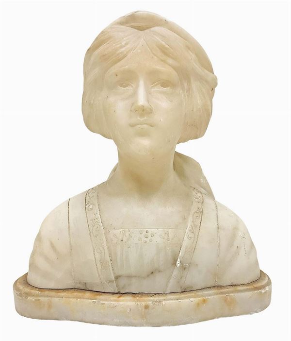 Bust in Volterra alabaster depicting woman, nineteenth century Tuscan H 18 cm Base cm 17x9.