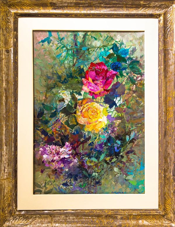 Renzo Vespignani : Fiori  (1984)  - Olio su tela - Asta Arte Moderna e Contemporanea - Casa d'aste La Rosa