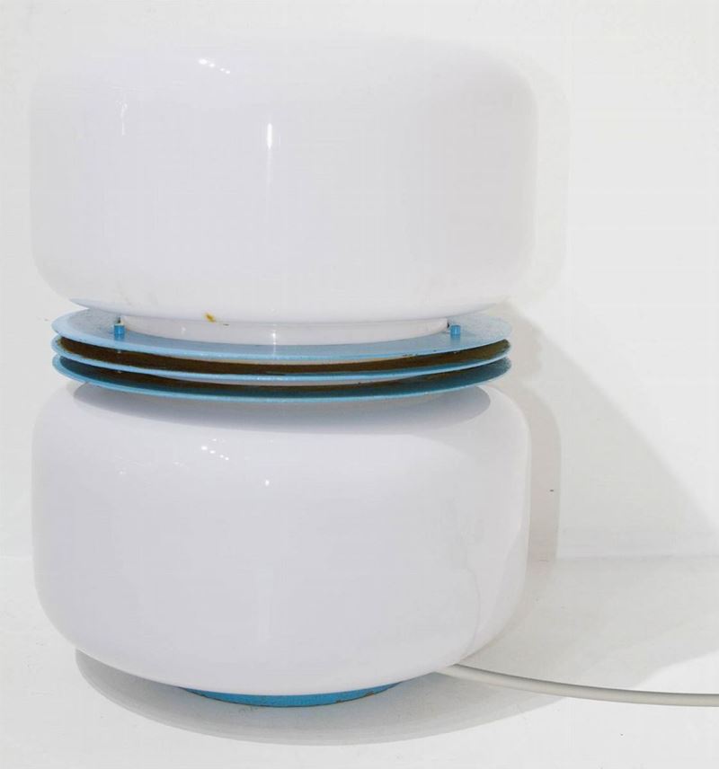 Stilux - Lampada da Tavolo in Vetro e Metallo Laccato Azzurro Anni 60. H CM 30, Diametro CM 30. S...