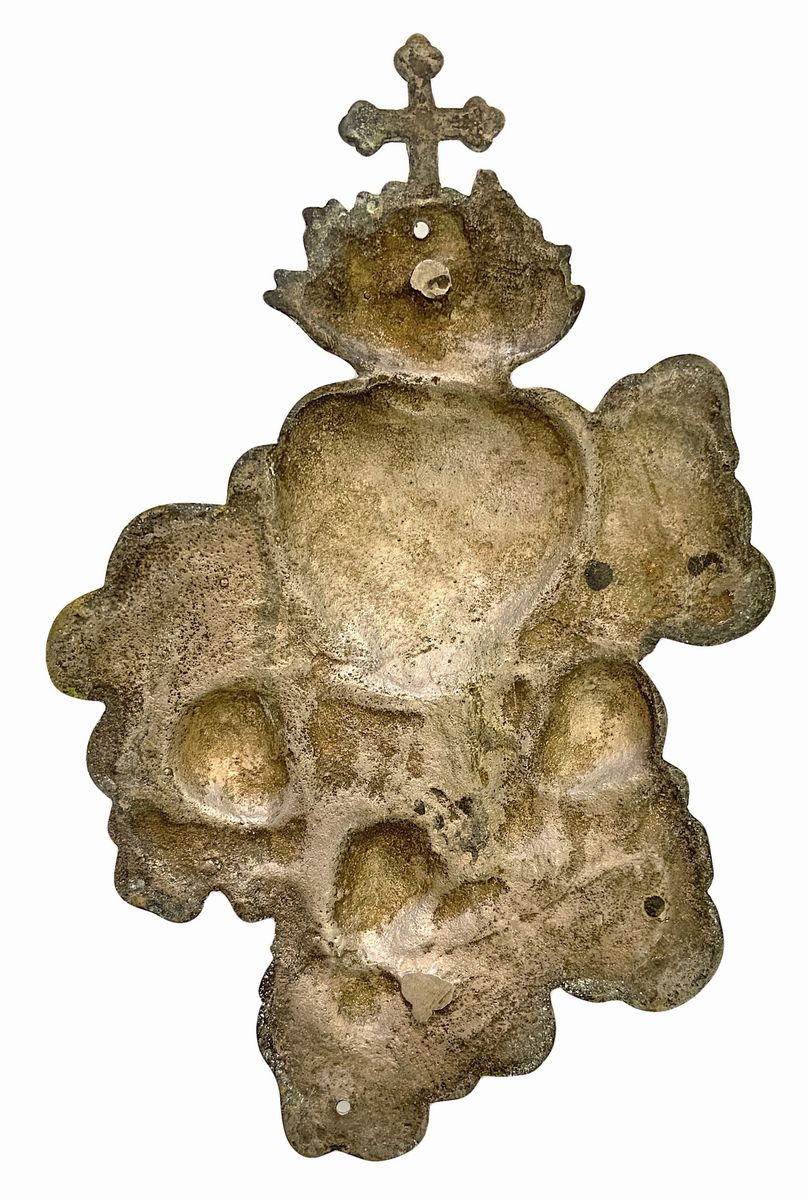 Ex Voto in Parte a Vermeil Massiccio a Forma di Cuore con Teste di Zefiri