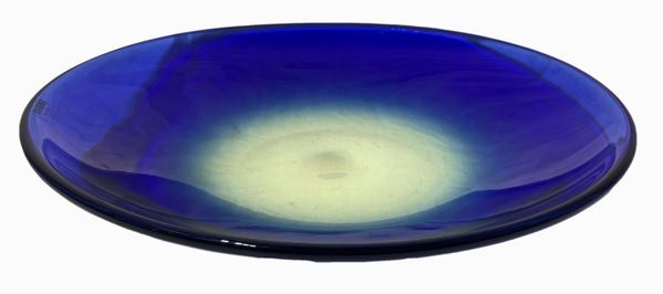 Great centerpiece of Murano glass blue, signed Barbini Murano. Diameter 37 cm