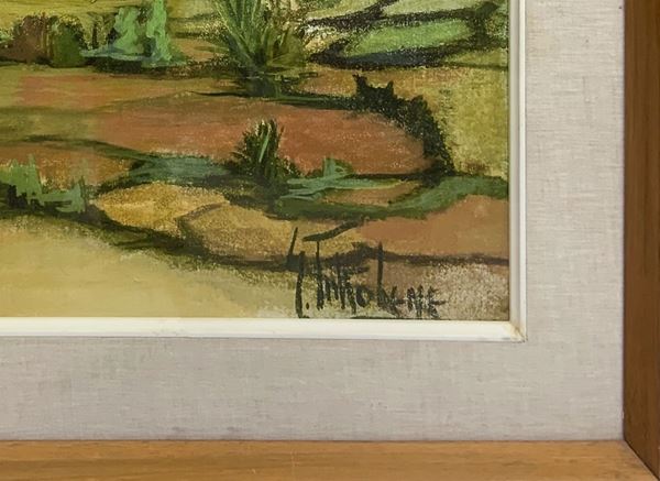 Oil paintinging on canvas depicting landscape with house, signed on the lower right corner E. Tuttobene. Cm 40x55