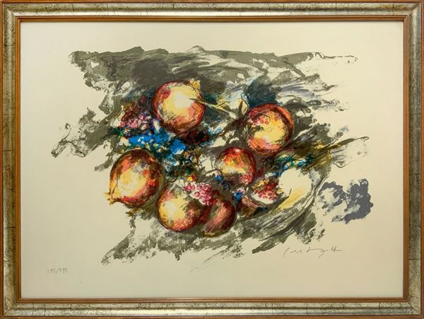 Acquaforte raffigurante melograni. Francesco Contrafatto (Catania, 13 marzo 1928 - Catania, 15 giugno 2015)
Cm 45x65