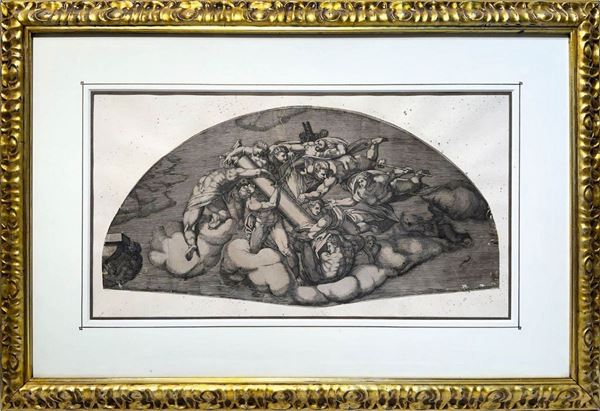 Frammento di incisione del XVII secolo. 
Cm 26x49