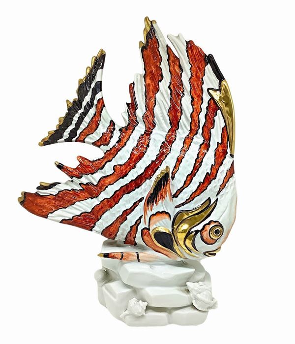 Ceramic sculpture depicting fish, artistic porcelain Florence. H 36 cm