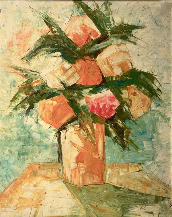 Oil painting on canvas depicting vase with flowers. signed on the lower right C. Brancato. 50x40 cm, in frame 75x60 cm.