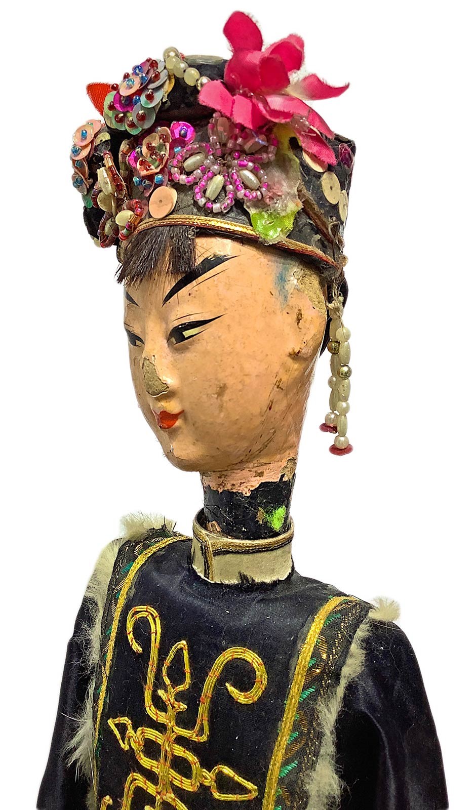 Marionetta orientale, Cina. Testa intercambiabile in terracotta e struttura in legno. .