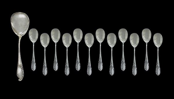 Ice cream set, flatware silver, composed of a large shovel and n .12 palette ice cream (250 gr)