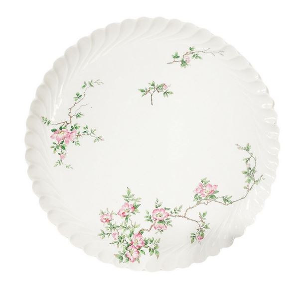 Servizio da dolce Haviland, France Limoges. Composto da tortiera e 12 piattini in porcellana bianca e decorazione floreale