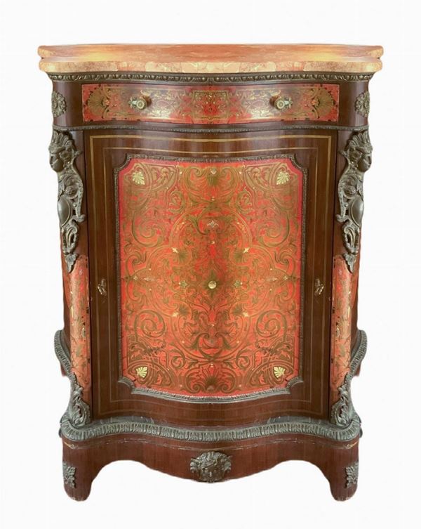 Etagere Style Boule, marble on the top floor drawer and bottom door, early 20th century. 105x90x45 cm.