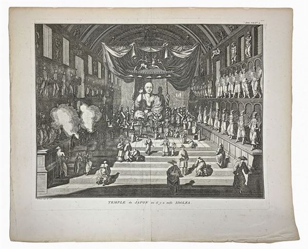 Engraving of the year 1726 depicting "Temple du Japon ou the y a thousand idoles". France, design and engraving B. PICART 1726 H 415 mm, width mm 510