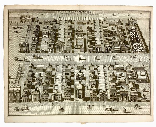 Stampa prima metÃ  del 1600 raffigurante "Strataviarum Urbis - In parte regionis VII e Fori Romani". disegno  G.N. De Henim, incisione Iv. Vianca
H ... 