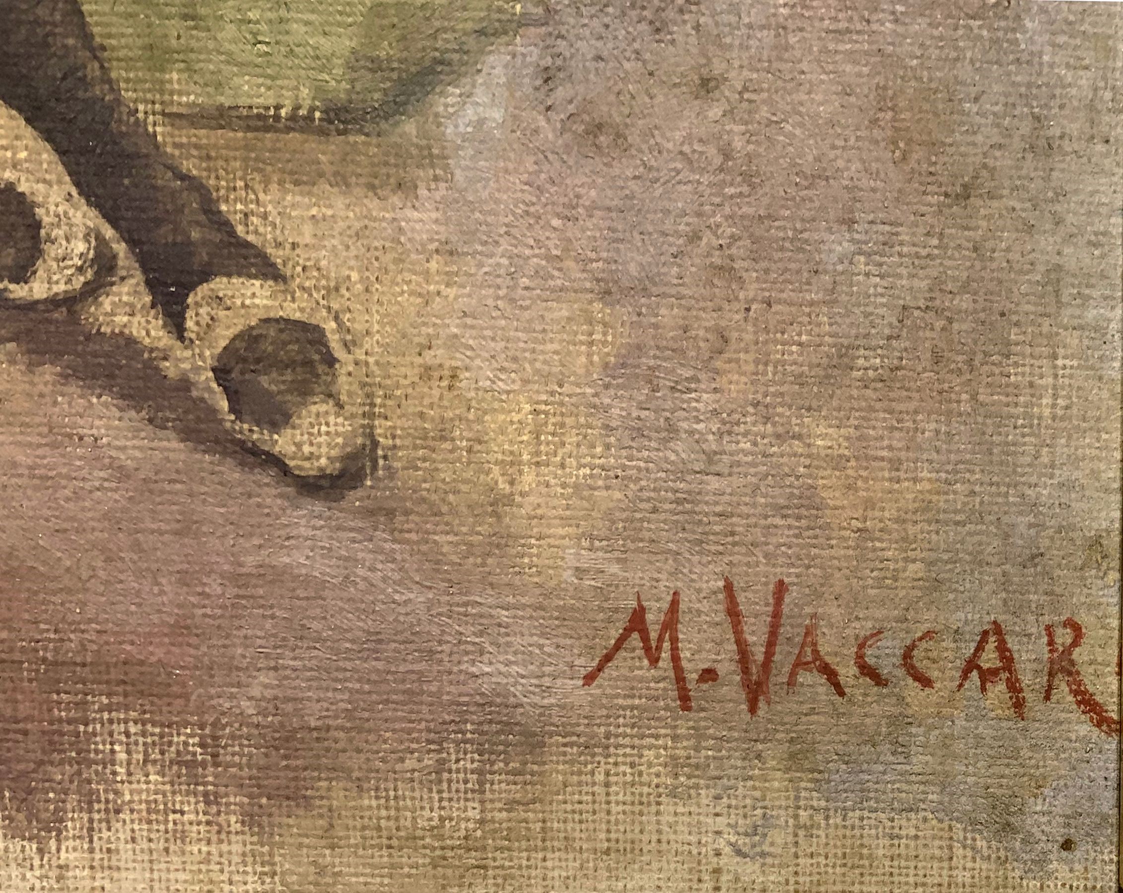 Mario Vaccaro - Ragazza con il giornale, olio su tela applicata su cartoncino