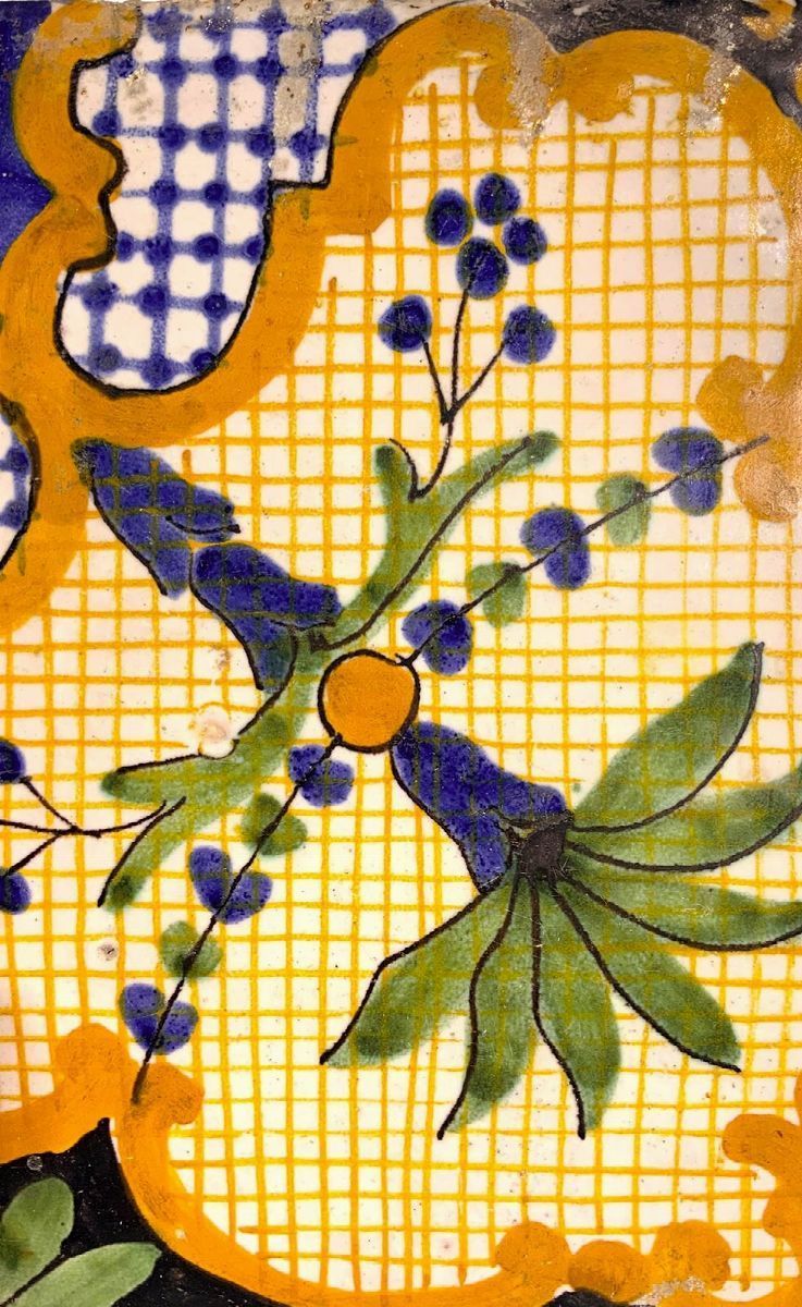 Riquadro di 4 piastrelle in ceramica con decorazione di palme