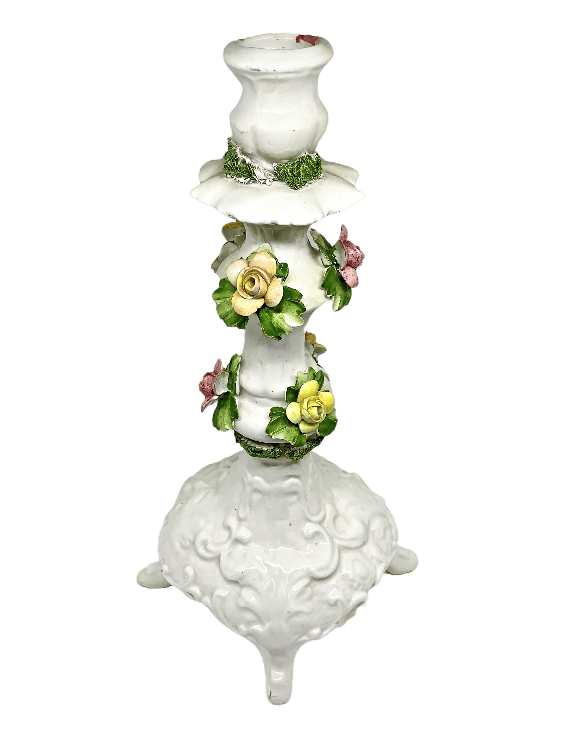 Coppia candelieri bianchi in porcellana di Capodimonte