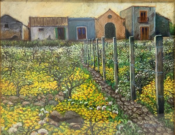 Pastel on paper depicting field in bloom. Signed Paterno on the lower right. 48x58 cm, in frame 69x79 cm
