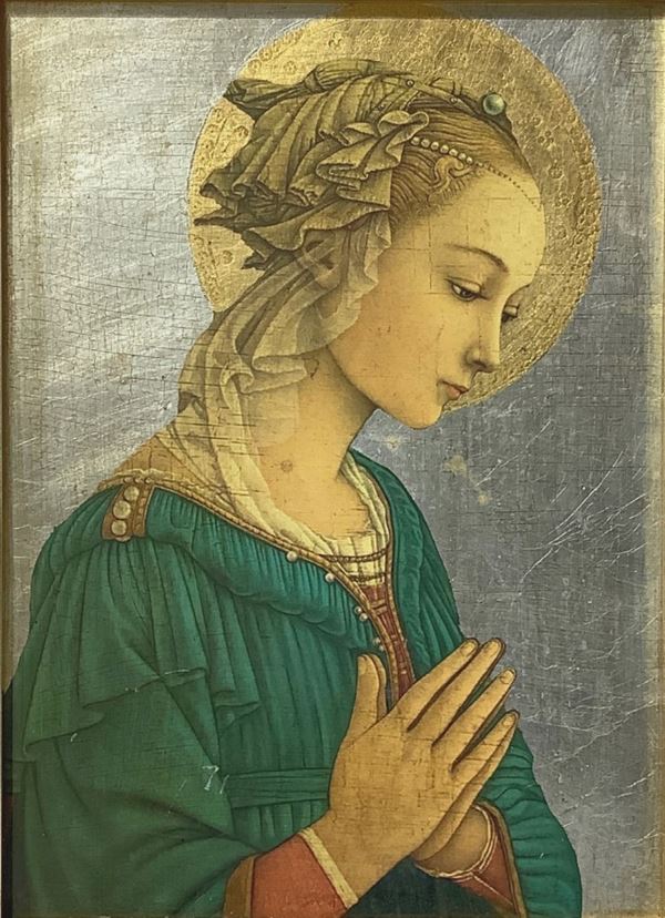 Stampa policroma raffigurante Madonna lippina, XX secolo. Cm 37x27 in cornice