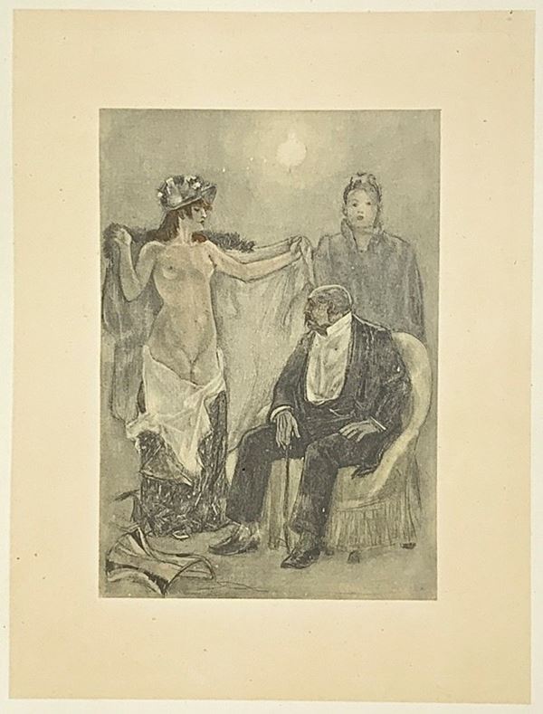 Incisione di Felicien Rops (Namur 1833-Essonnes 1898), titolo “L’Entracte”.  Cm 20x14, in cornice cm 39x31