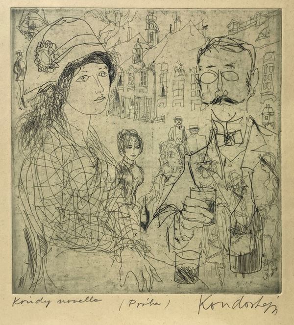 Incisione Krudy, illusztracio firmato in basso a destra&nbsp  Lajos Kondor
Mm 200x200, in cornice cm 43x31,5