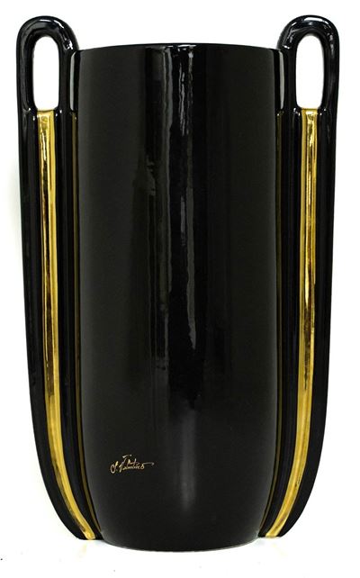 Vaso decorativo nero e dorato, h 50 cm, XX secolo
