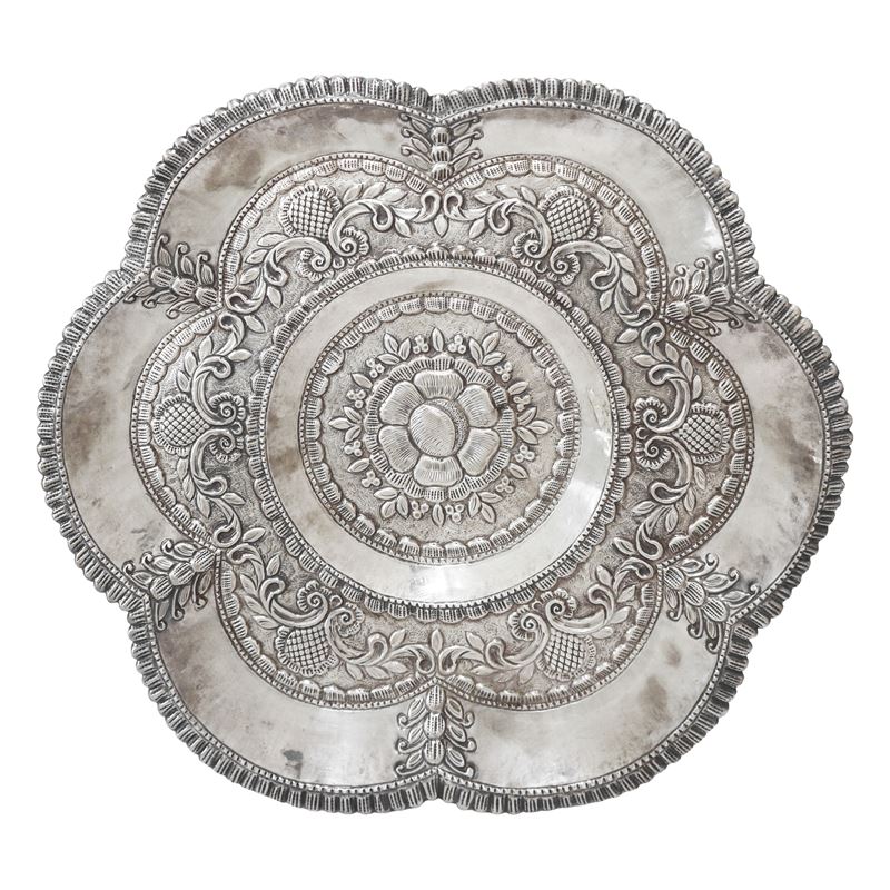 Piatto Decorativo da Parata in Argento 925 con Decori Floreali