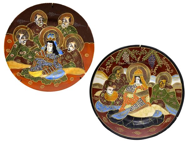 Coppia di piatti in porcellana Satsuma  (inizio XX secolo)  - Asta Asta di dipinti, oggetti, arte orientale e mobili - Casa d'aste La Rosa