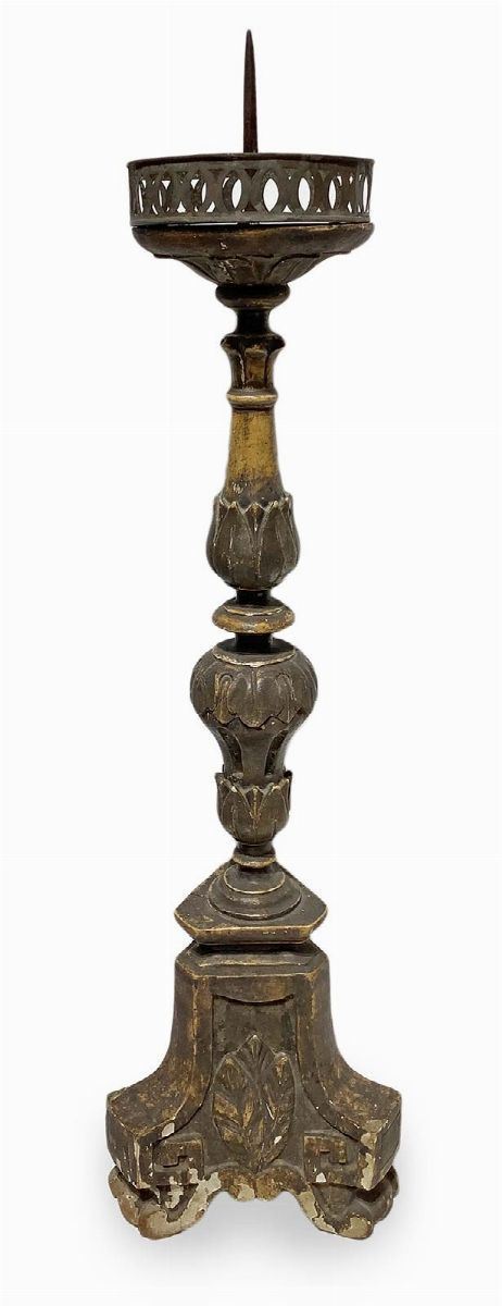 Lacquered wood candlestick  (XVIII century)  - Auction Asta a Tempo - Casa d'aste La Rosa