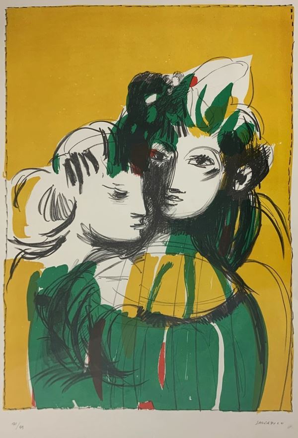 Leonardo Spreafico - Spreafico, Lithograph depicting girls. 71/99. 70x50 cm, 79x49 in frame.